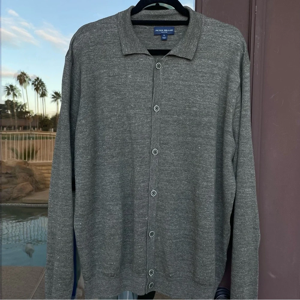 Peter Millar Villa Men's Full-Button Cardigan Linen/Wool Blend Sweater XL